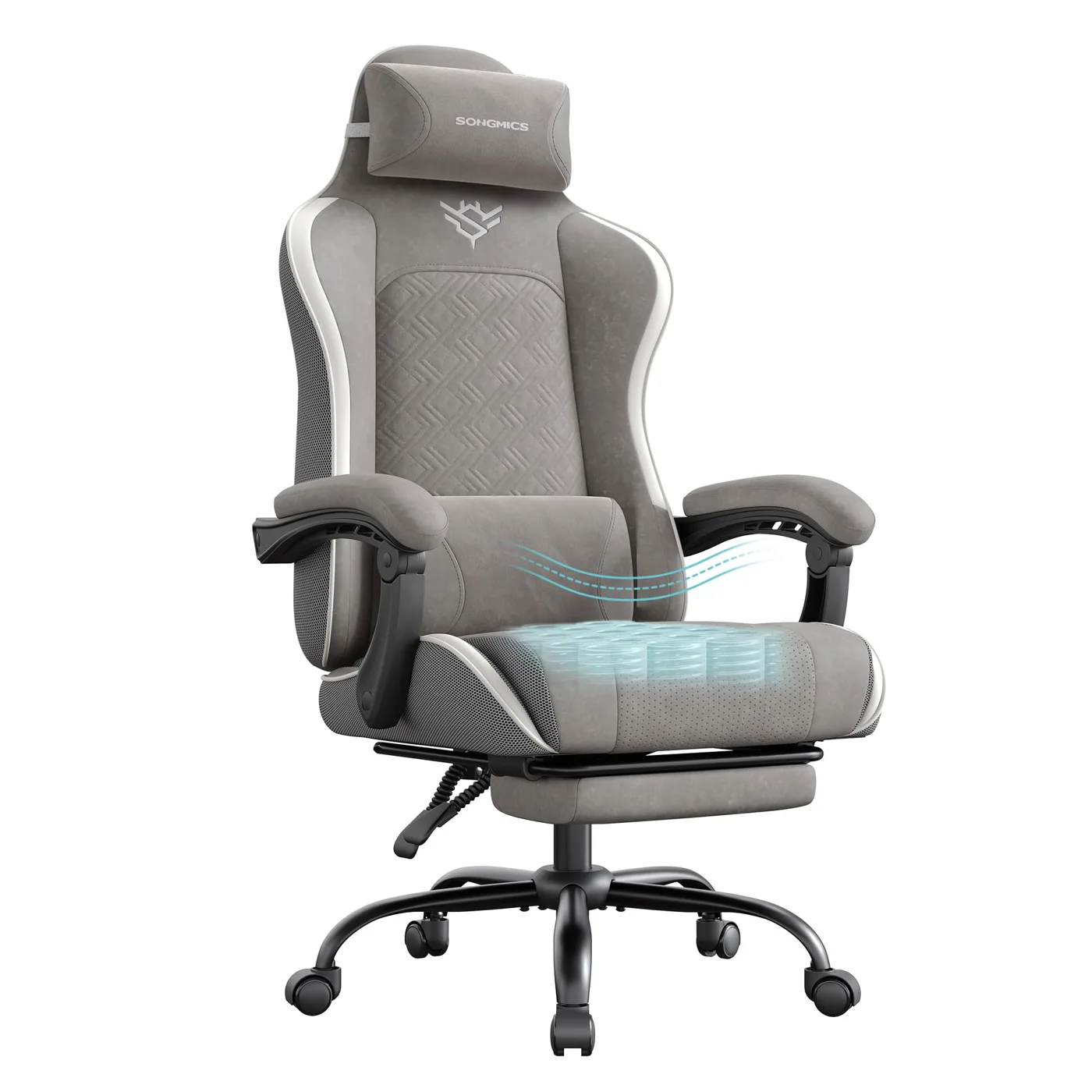 SONGMICS Silla Gaming Ergonómica con Reposapiés, Reclinable 135°